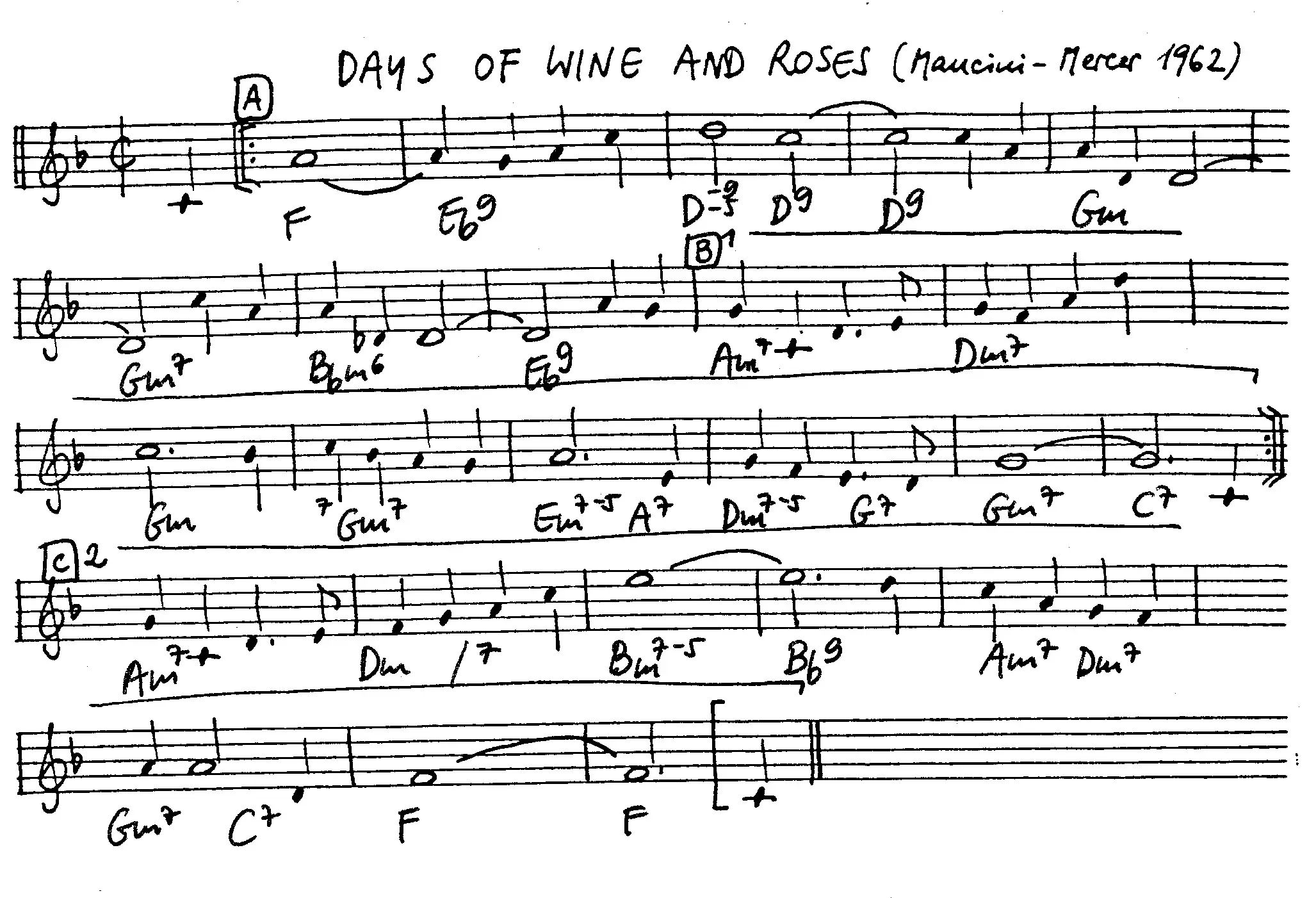 days of wine and roses free jazz leadsheet - Courtesy of the Jungle Jazz Band